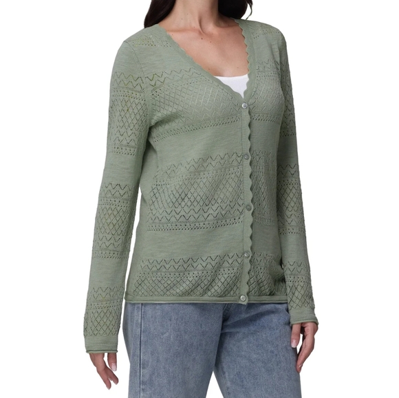 Frye Women's Green Pointelle Cardigan Sweater - Picture 2 of 8